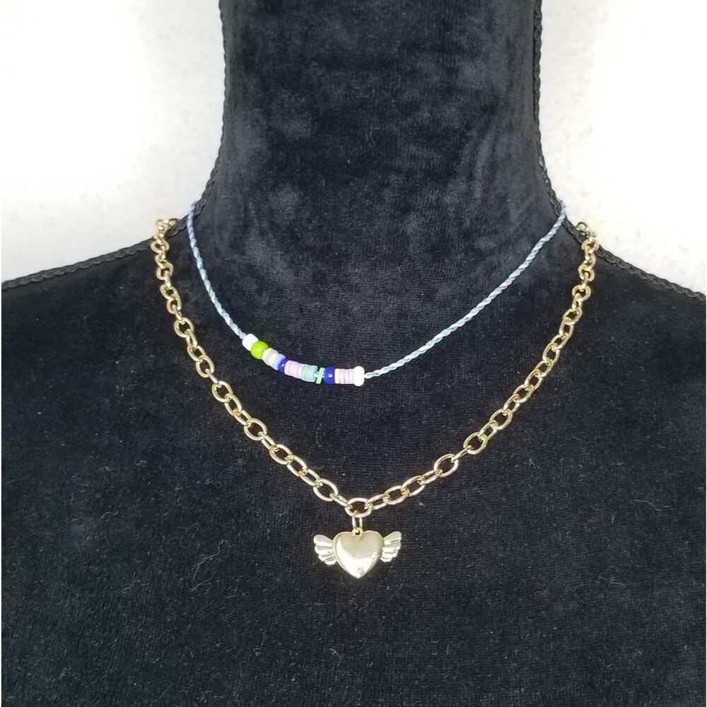 Nordstrom Bp Chain & Beaded Layered Necklaces Flying Heart Pendant